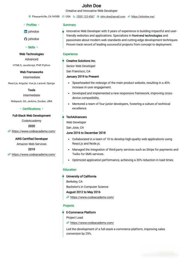 Alternate resume template showcasing layout options